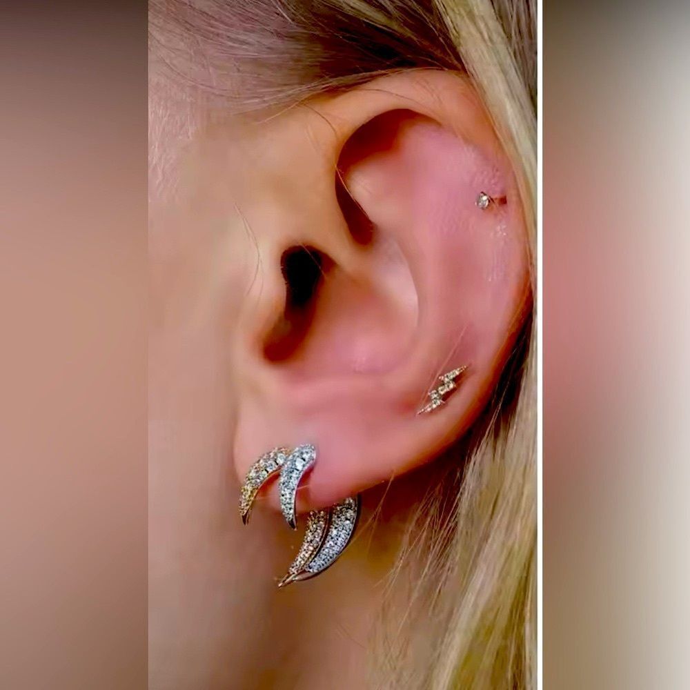 Curved Gold Earrings with Textured Design- horn design